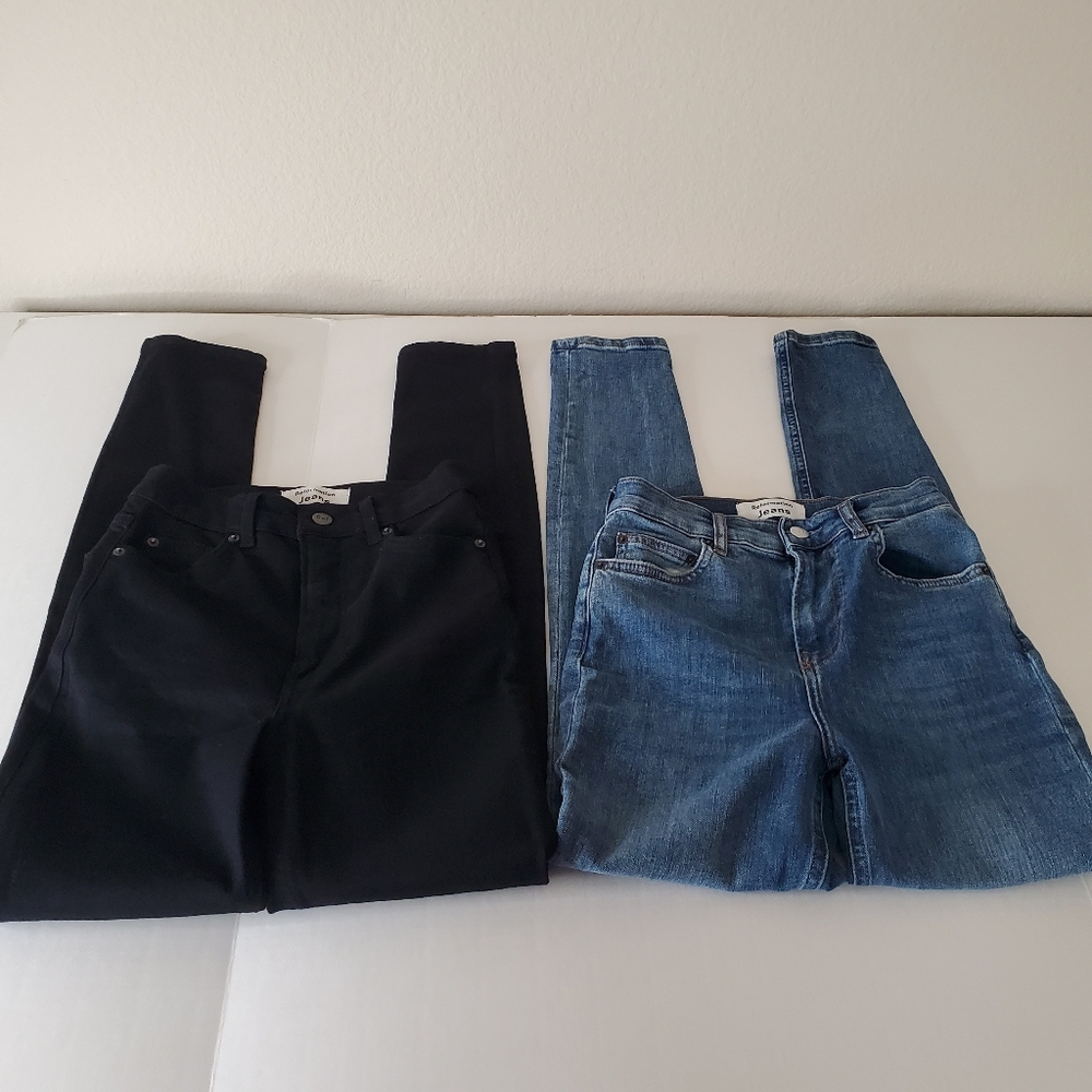 Reformation Women Skinny Jeans Size 24 Blue & Black Organic Cotton Bundle Of 2